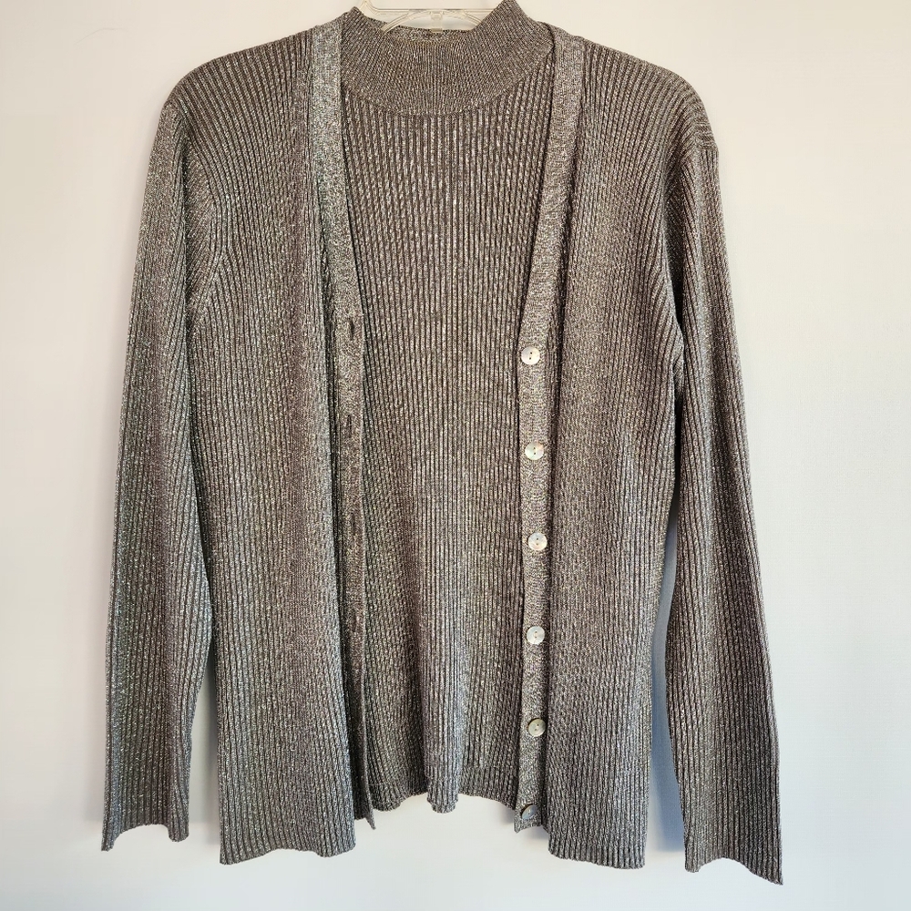Joseph Women's Metallic Silver Cardigan Set